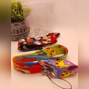 Colorful Pokemon & Mario Character Lanyard Set